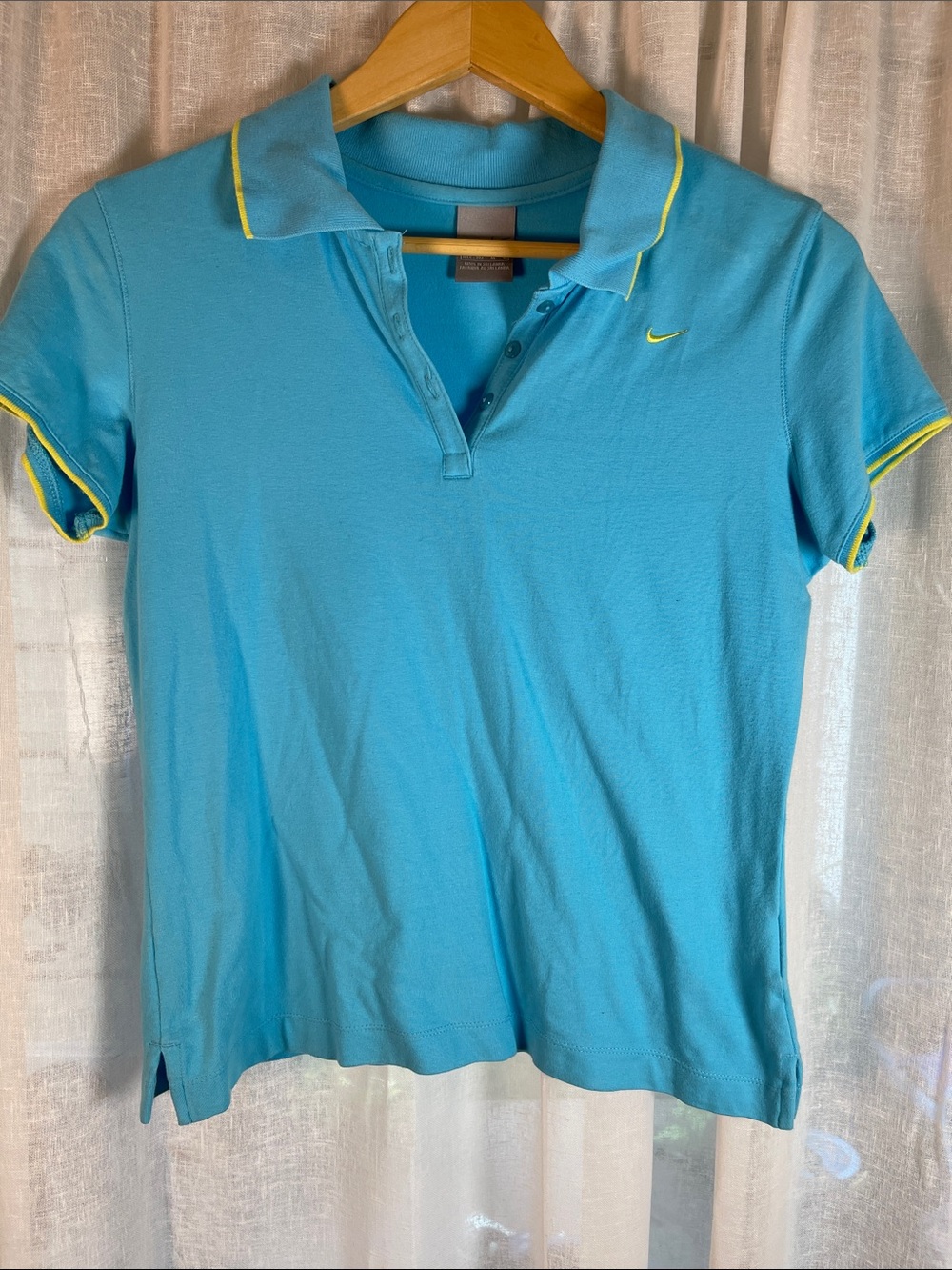 Nike Women's Aqua Polo Top with Yellow Trim